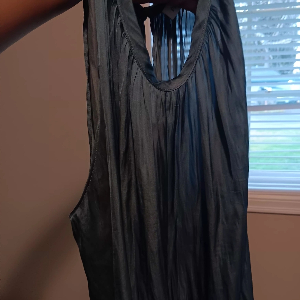 Prologue Silk Slate Blue Pleated High-Low Chiffon - Picture 9 of 9